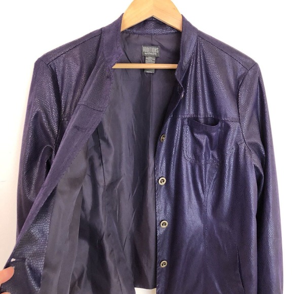 Additions By Chico's 2‎ Size Large Purple Faux Leather Snakeskin Jacket Buttons - Picture 2 of 9
